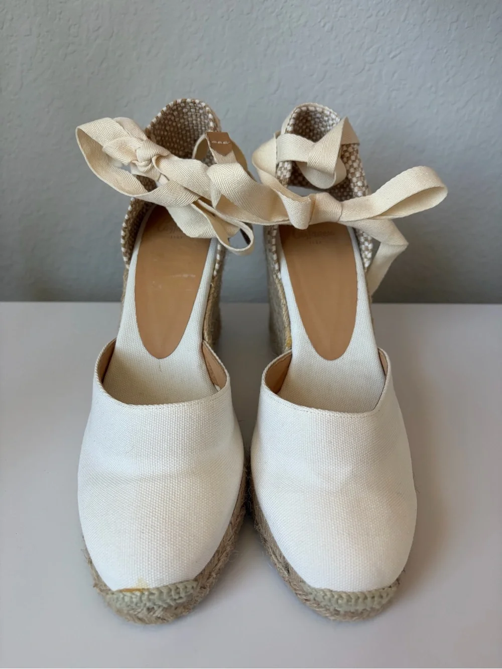Castañer Carina Women’s Ivory Canvas Jute Wedge Espadrilles Size EU 38 US 7.5-8